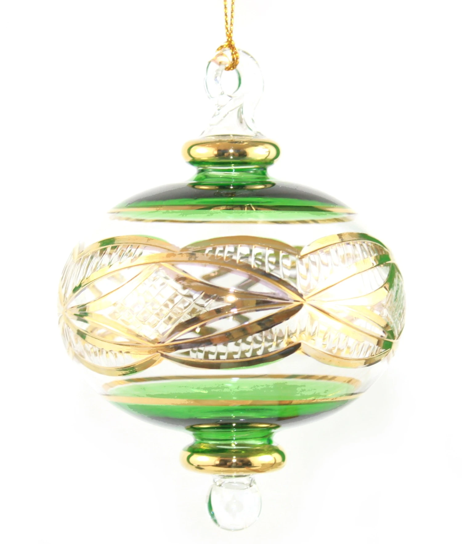 Gold Etched Doubled Ended Sphere - Green 1 Gold Etched Doubled Ended Sphere - Green