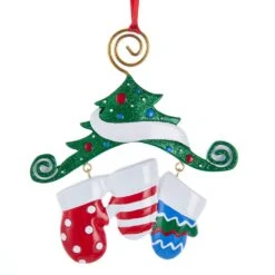 Kurt Adler Dangling Mittens Family Ornament- Family Of 3