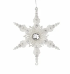 Kurt Adler Silver And White Snowflake Ornament - Matte