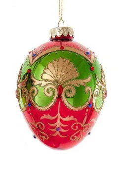 Kurt Adler Glass Egg Ornament - 120mm - Red And Green