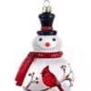 Kurt Adler Glass Snowman With Cardinal Ornament