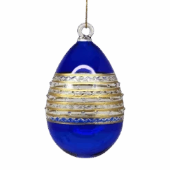 Banded Stipple Glass Egg - Blue